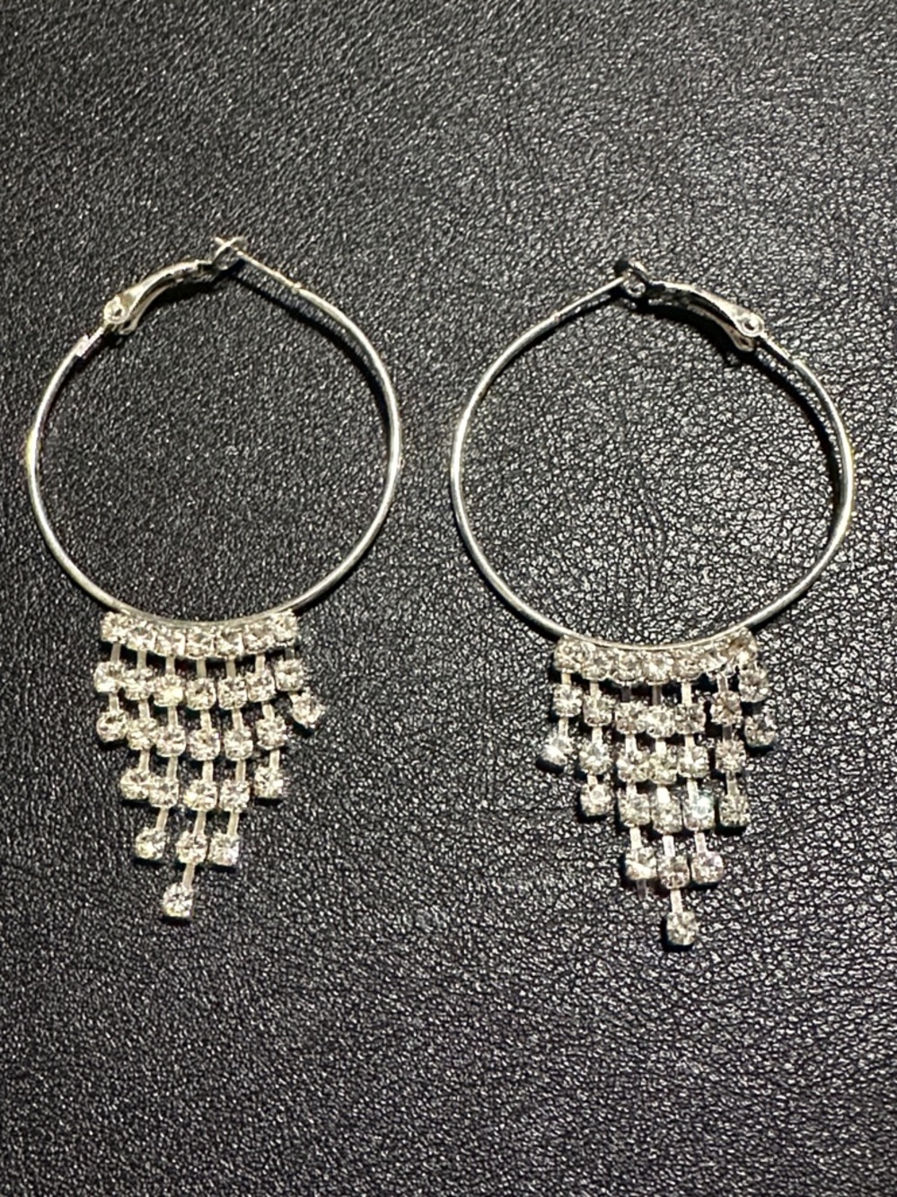 41.  Princess Rhinestone Silver Tone Post Lever Back Earrings